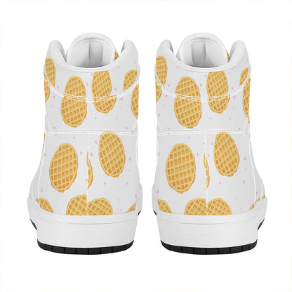 Cute Waffle Pattern Print High Top Leather Sneakers