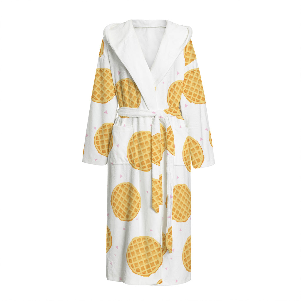 Cute Waffle Pattern Print Hooded Bathrobe