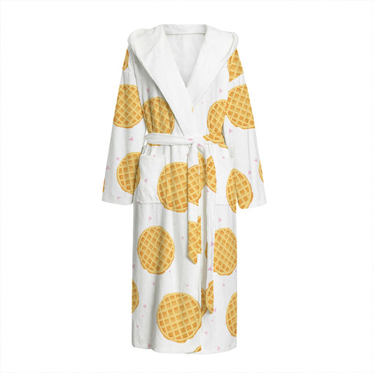 Cute Waffle Pattern Print Hooded Bathrobe