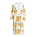 Cute Waffle Pattern Print Hooded Bathrobe