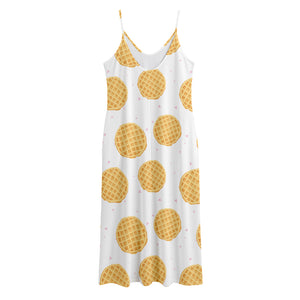 Cute Waffle Pattern Print Jersey Midi Cami Dress