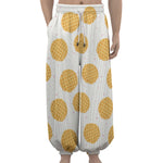 Cute Waffle Pattern Print Lantern Pants