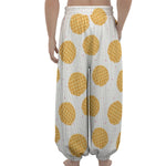 Cute Waffle Pattern Print Lantern Pants