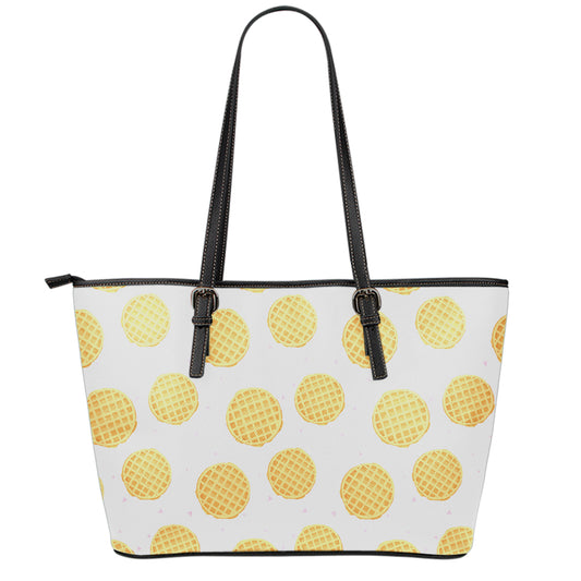 Cute Waffle Pattern Print Leather Tote Bag