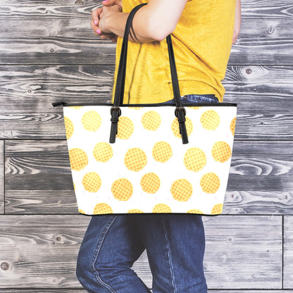 Cute Waffle Pattern Print Leather Tote Bag