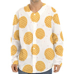 Cute Waffle Pattern Print Long Sleeve Baseball Jersey