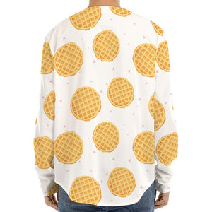 Cute Waffle Pattern Print Long Sleeve Baseball Jersey