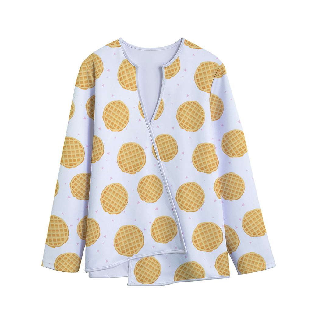 Cute Waffle Pattern Print Long Sleeve Short Coat