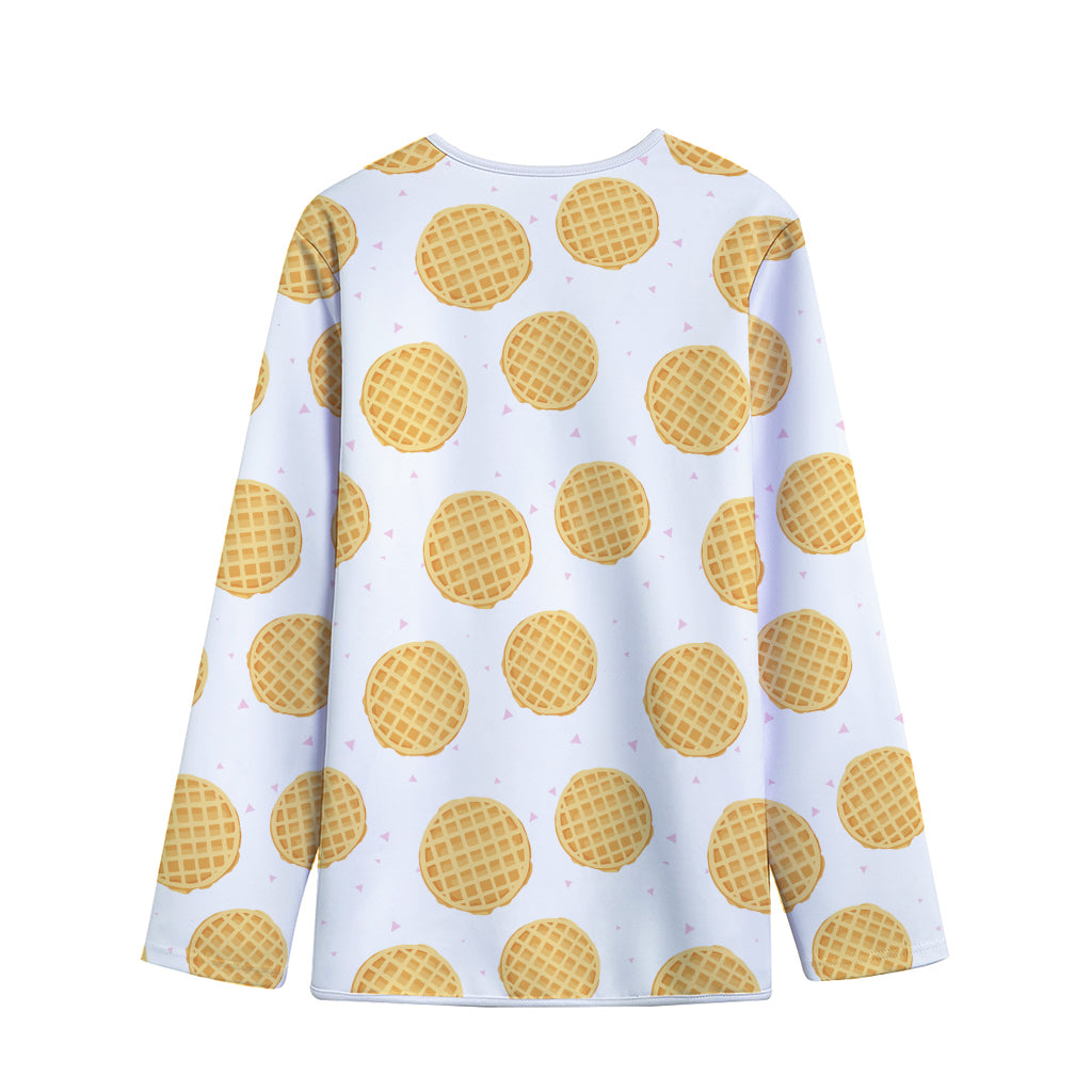 Cute Waffle Pattern Print Long Sleeve Short Coat