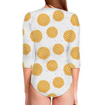 Cute Waffle Pattern Print Long Sleeve Swimsuit