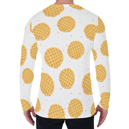 Cute Waffle Pattern Print Men's Long Sleeve T-Shirt