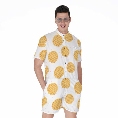 Cute Waffle Pattern Print Men's Rompers