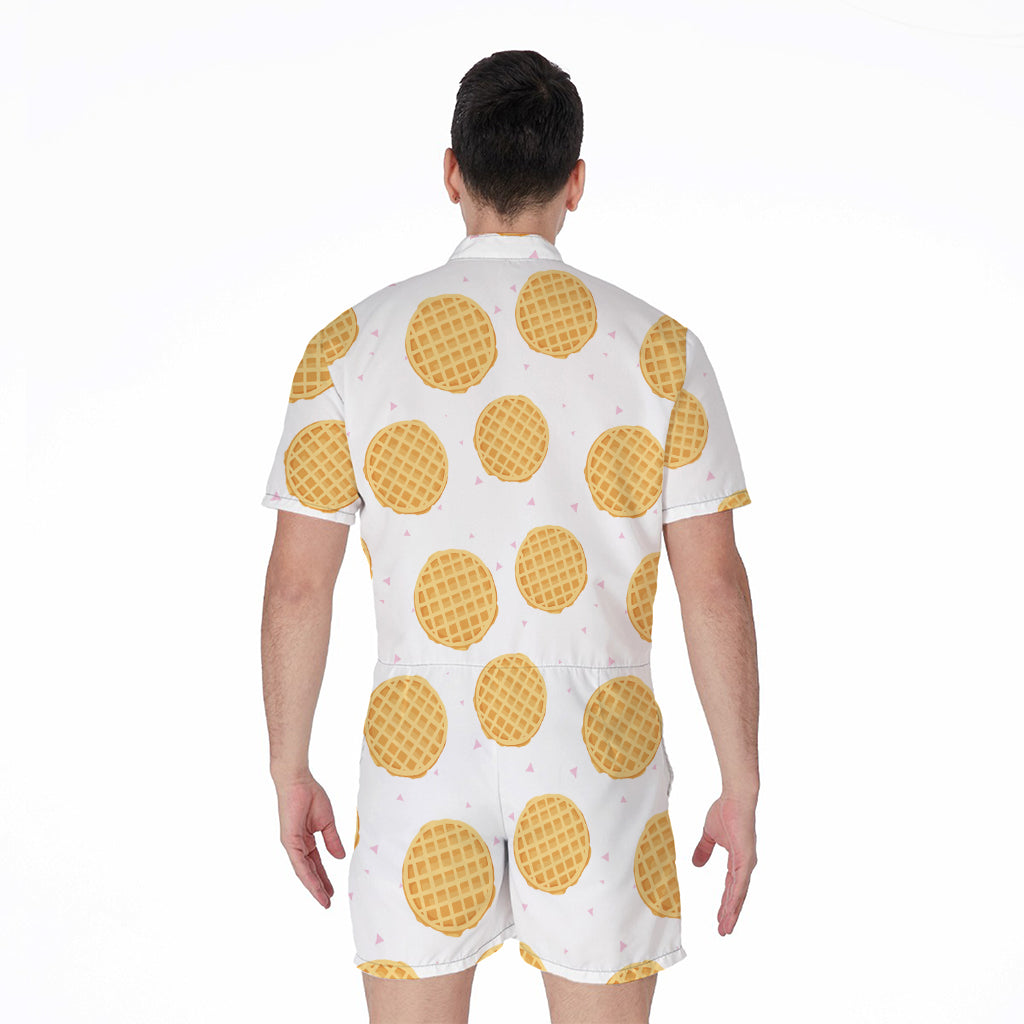 Cute Waffle Pattern Print Men's Rompers