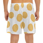Cute Waffle Pattern Print Men's Split Running Shorts
