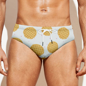 Cute Waffle Pattern Print Men's Swim Briefs