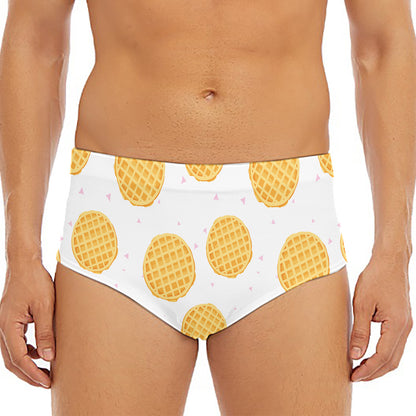 Cute Waffle Pattern Print Men's Triangle Swim Briefs