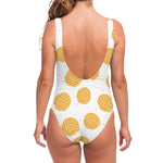 Cute Waffle Pattern Print One Piece Swimsuit