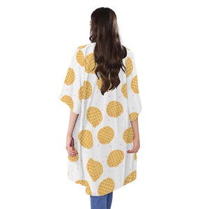 Cute Waffle Pattern Print Open Front Beach Cover Up