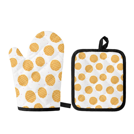 Cute Waffle Pattern Print Oven Mitt And Pot Holder Set