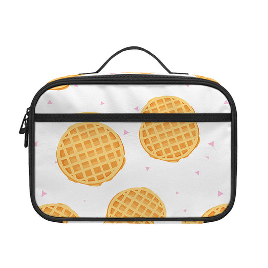 Cute Waffle Pattern Print Portable Lunch Bag