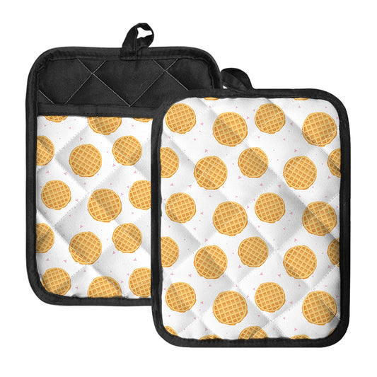 Cute Waffle Pattern Print Pot Holders With Pocket