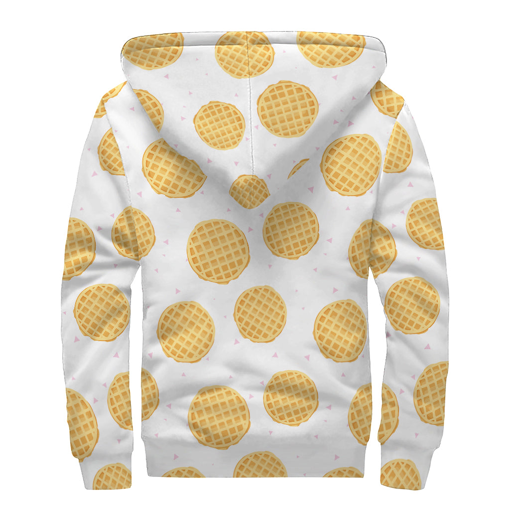 Cute Waffle Pattern Print Sherpa Lined Zip Up Hoodie