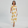 Cute Waffle Pattern Print Short Sleeve Maxi Dress