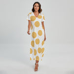 Cute Waffle Pattern Print Short Sleeve Maxi Dress