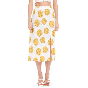 Cute Waffle Pattern Print Side Slit Midi Skirt