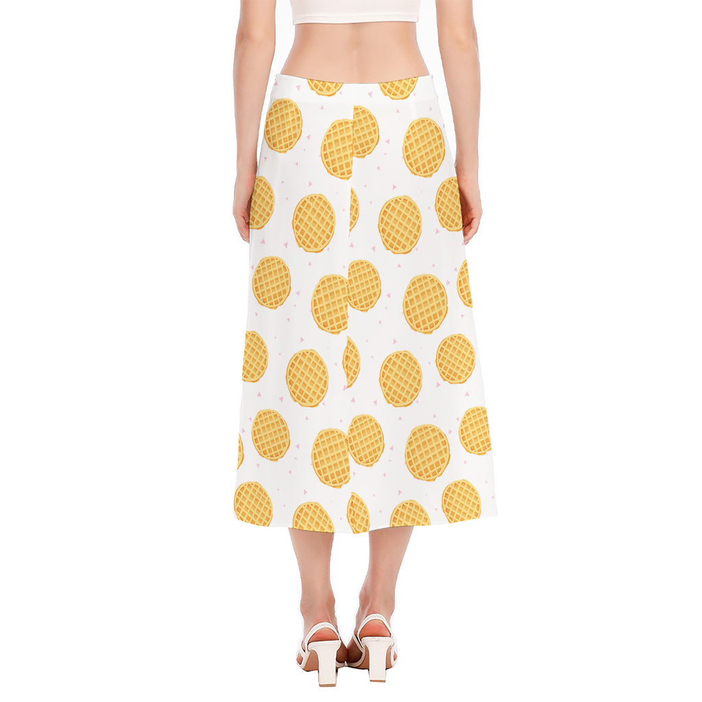 Cute Waffle Pattern Print Side Slit Midi Skirt