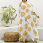 Cute Waffle Pattern Print Silk V-Neck Kaftan Dress