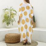 Cute Waffle Pattern Print Silk V-Neck Kaftan Dress