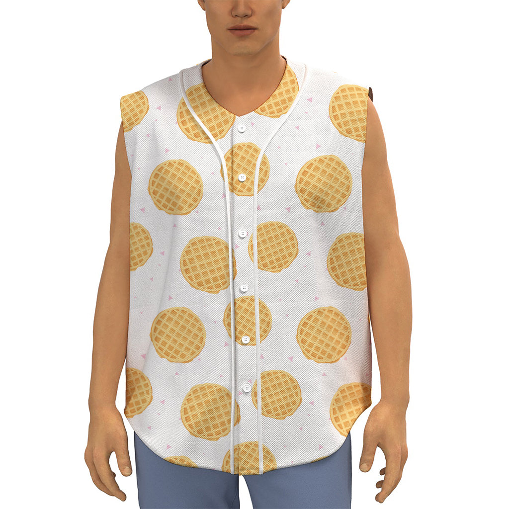 Cute Waffle Pattern Print Sleeveless Baseball Jersey