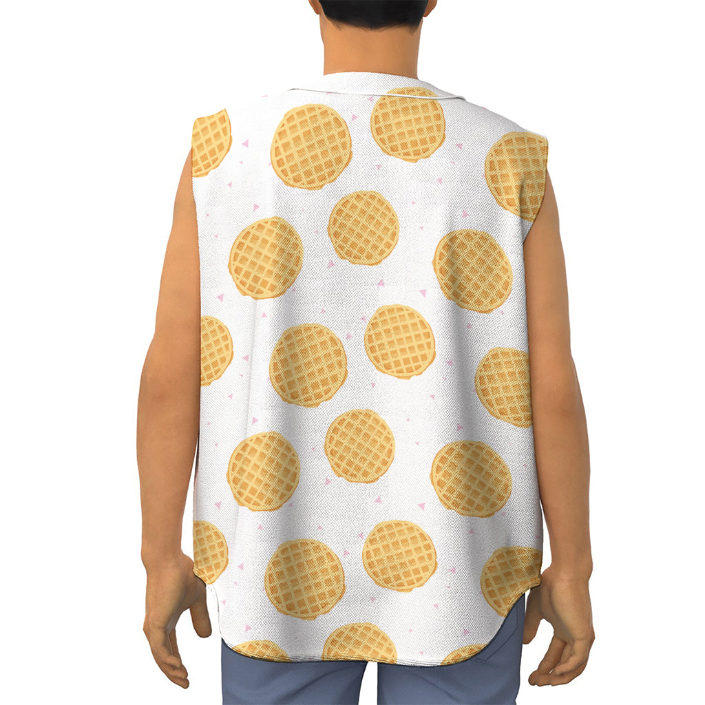 Cute Waffle Pattern Print Sleeveless Baseball Jersey