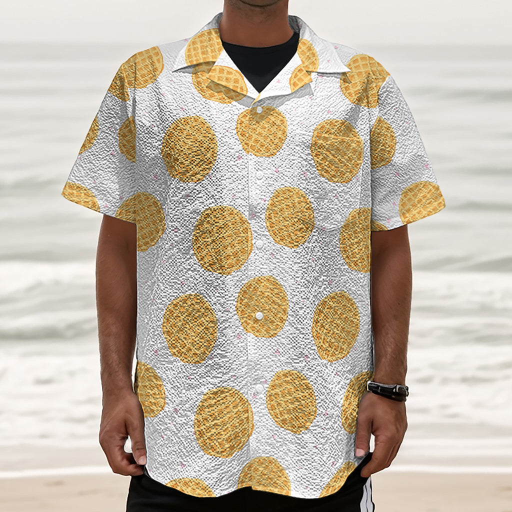 Cute Waffle Pattern Print Textured Short Sleeve Shirt