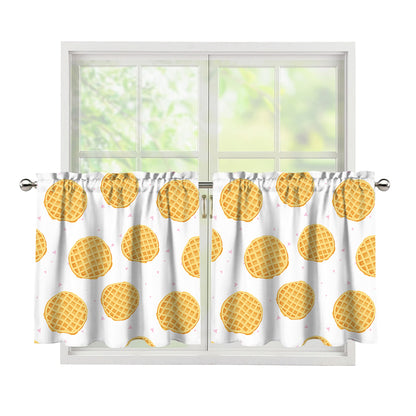 Cute Waffle Pattern Print Tier Curtains