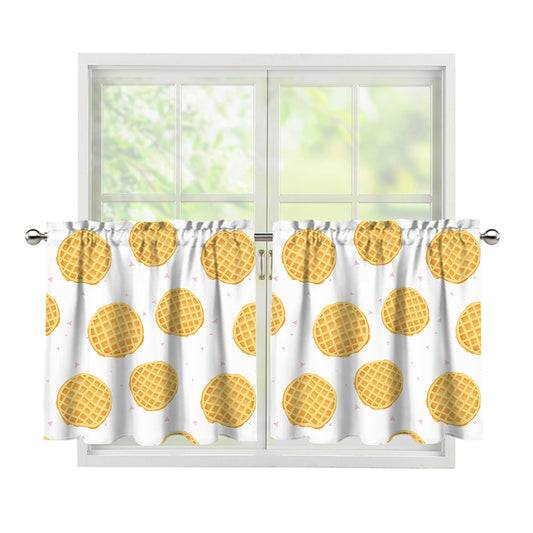 Cute Waffle Pattern Print Tier Curtains