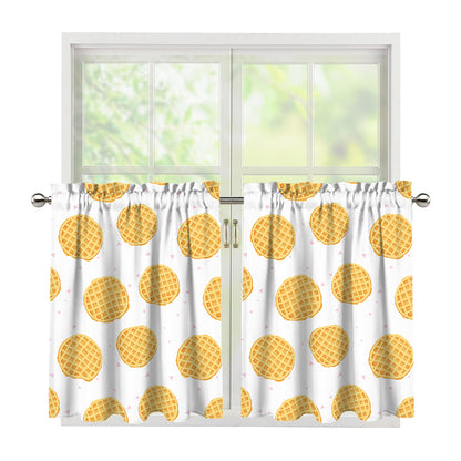 Cute Waffle Pattern Print Tier Curtains