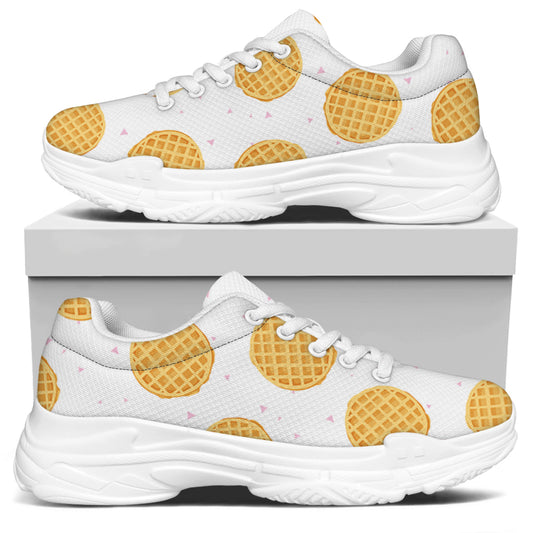 Cute Waffle Pattern Print White Chunky Shoes