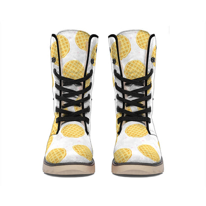 Cute Waffle Pattern Print Winter Boots