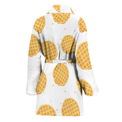 Cute Waffle Pattern Print Women's Bathrobe