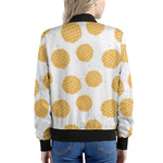 Cute Waffle Pattern Print Women's Bomber Jacket