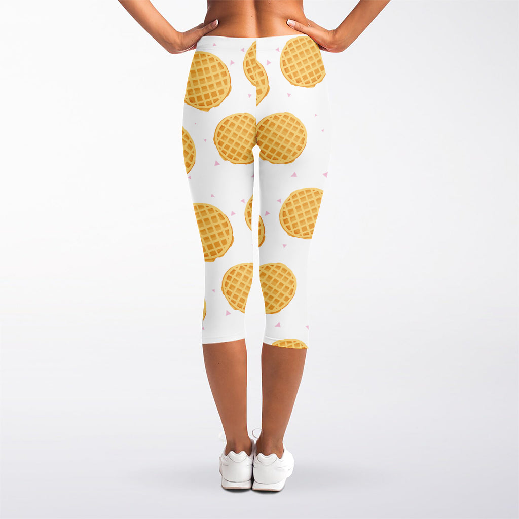 Cute Waffle Pattern Print Women's Capri Leggings