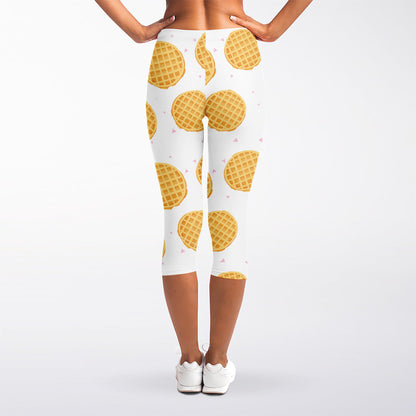 Cute Waffle Pattern Print Women's Capri Leggings