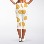 Cute Waffle Pattern Print Women's Capri Leggings