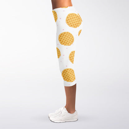 Cute Waffle Pattern Print Women's Capri Leggings