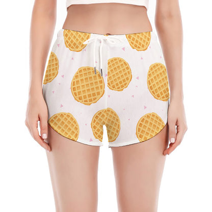 Cute Waffle Pattern Print Women's Split Running Shorts