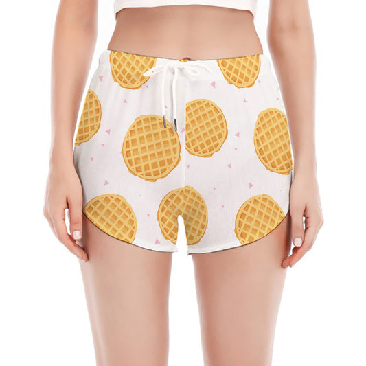 Cute Waffle Pattern Print Women's Split Running Shorts