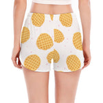 Cute Waffle Pattern Print Women's Split Running Shorts