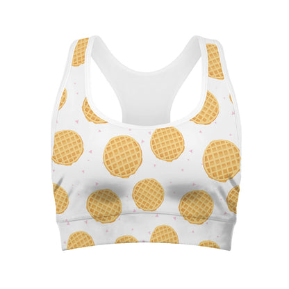 Cute Waffle Pattern Print Women's Sports Bra